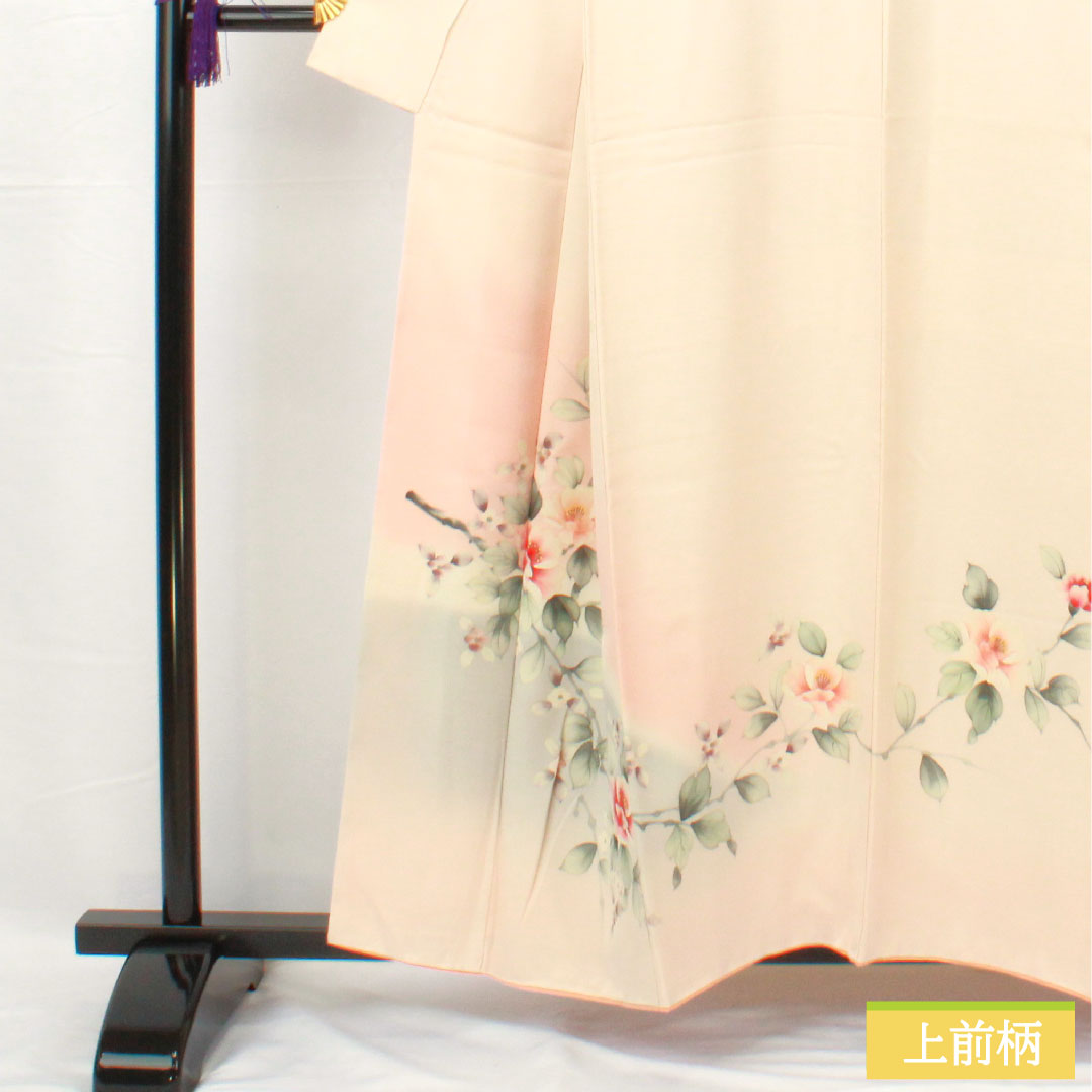 Homongi, pure silk, lined, length 157cm, sleeve length 64cm, Kyoto Yuzen, floral pattern, basting thread included, unused, S rank, pink, 1112005182313
