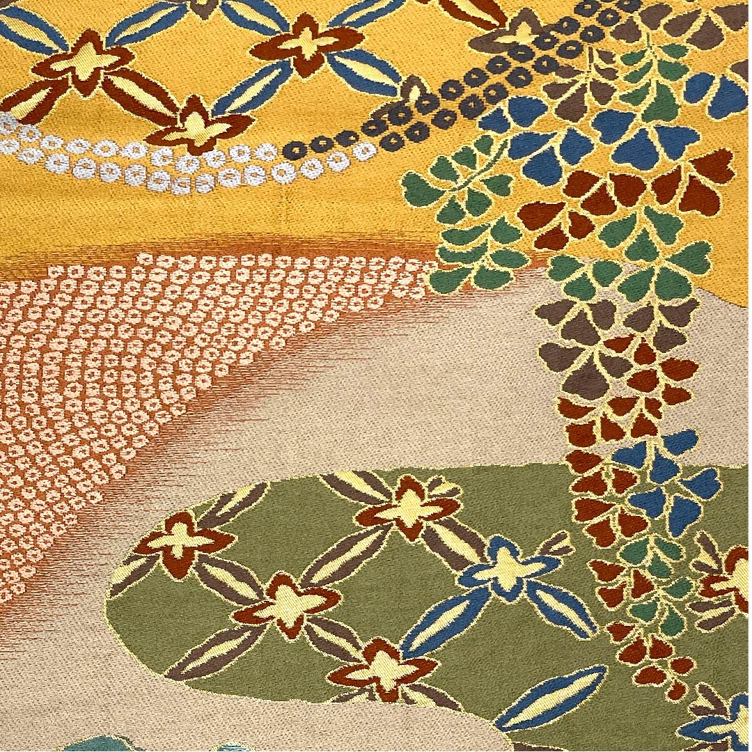 袋帯 弁柄色(べんがらいろ) 白綾苑大庭 藤 七宝 小菊 帯丈430cm 正絹 Sランク 六通 セミフォーマル グラデーション系 1123008662399