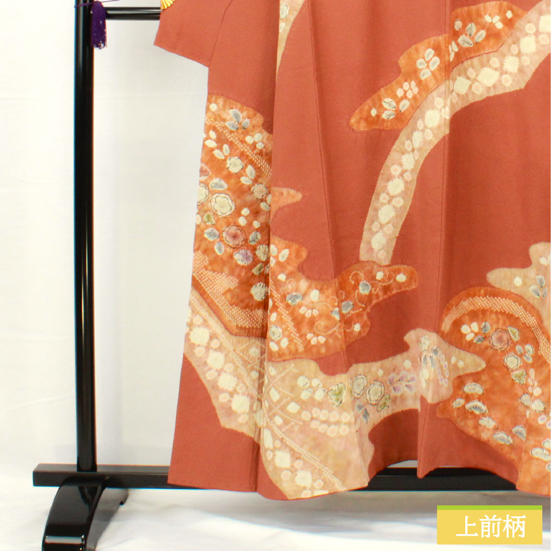 訪問着 正絹 袷 身丈154.5cm 裄丈62.5cm 雀色(すずめいろ) 京友禅 辻ヶ花 Aランク 茶系 1112005273214