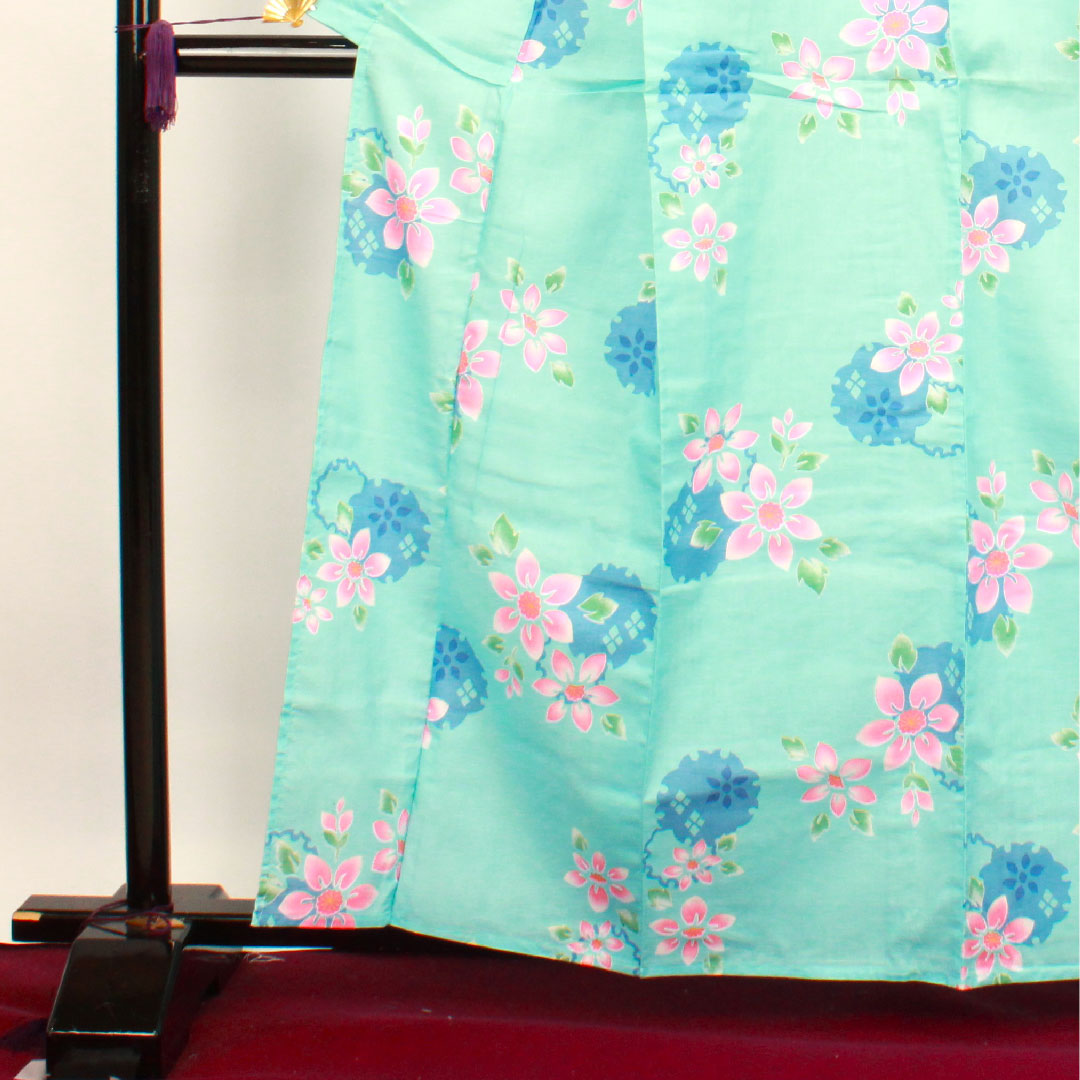 浴衣 水色 雪輪 抽象模様 木綿 Sランク 単衣 身丈162.5cm 裄丈65cm 水色系 1118002652424