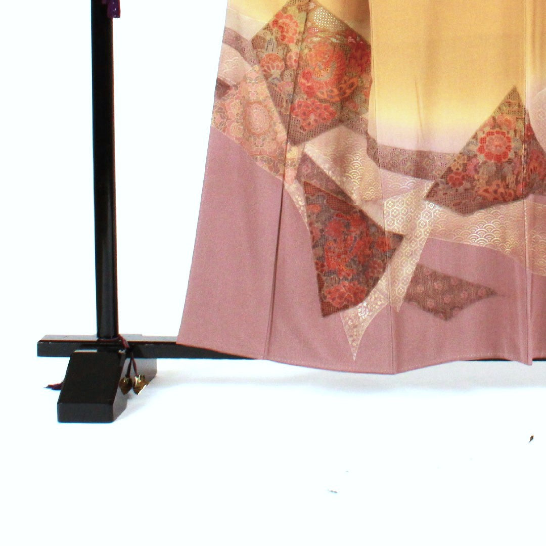 訪問着 袷 身丈159cm 裄丈62cm 汕頭刺繡 相良刺繡 黄土色 正絹 Aランク 黄系 1112001463323