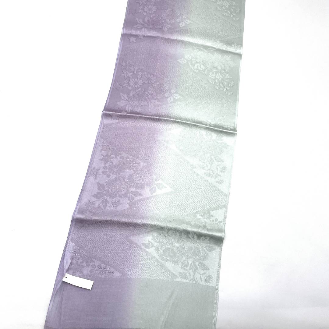 帯揚げ 正絹 Sランク セミフォーマル 淡紫色(たんししょく) 青白磁色(せいはくじいろ) 草花 バイカラー 長さ約176cm 幅約29cm グラデーション系 1136004142999