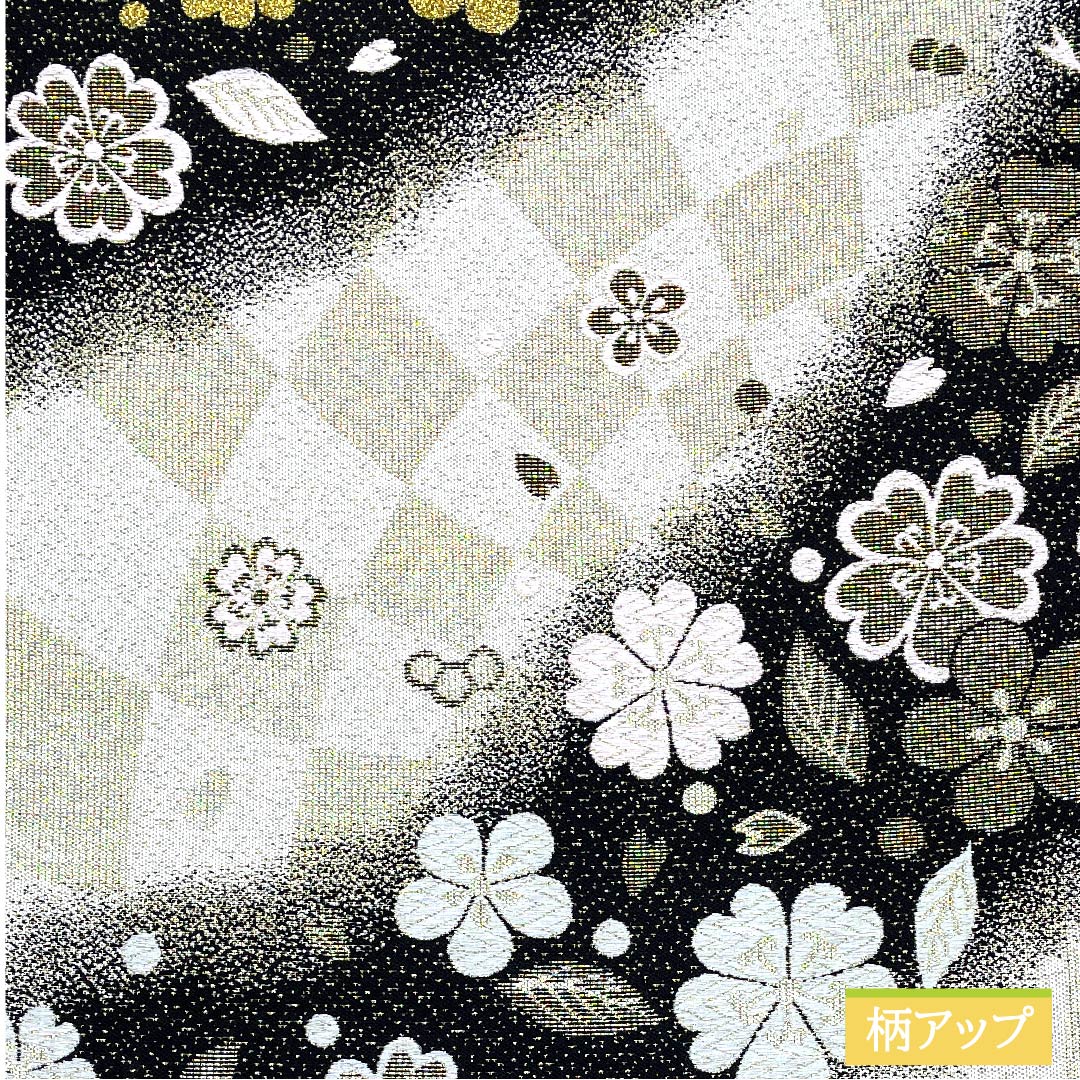 袋帯 正絹 胡粉色(ごふんいろ) 桜 梅 変わり市松 帯丈436cm Sランク 六通 フォーマル 白系 1123011492311