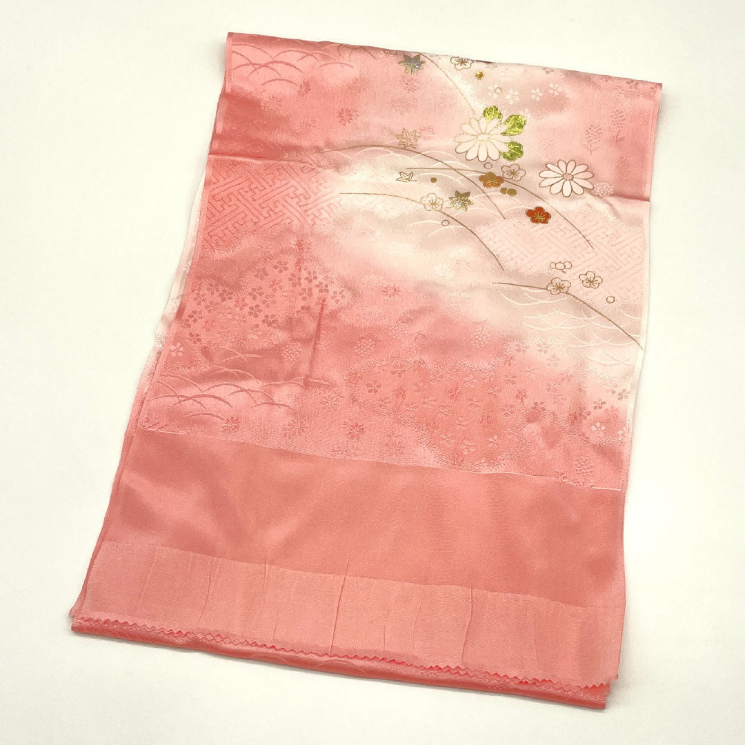 New Old Stock Obijime and Obiage Set, Pure Silk, New Rank, Peach Pink, Hand-braided Cord, Classic Pattern, Length approx. 160cm, Width approx. 1.7cm, Semi-formal, Pink Tones, 1141000581313