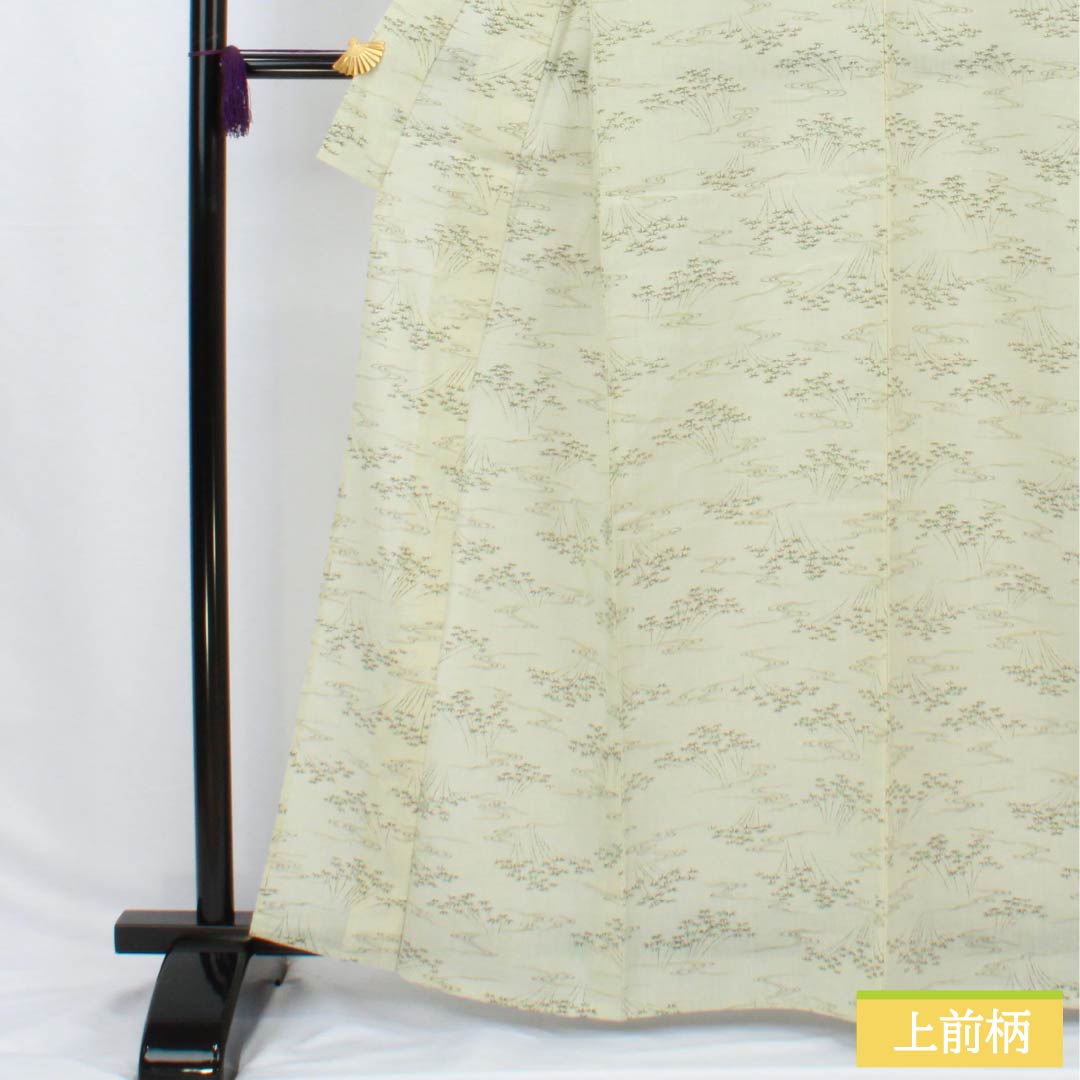 紬 ポリエステル Sランク 身丈163.5cm 裄丈63.5cm 白百合色(しらゆりいろ) 竹 流水 洗える着物 単衣 白系 1116004082411