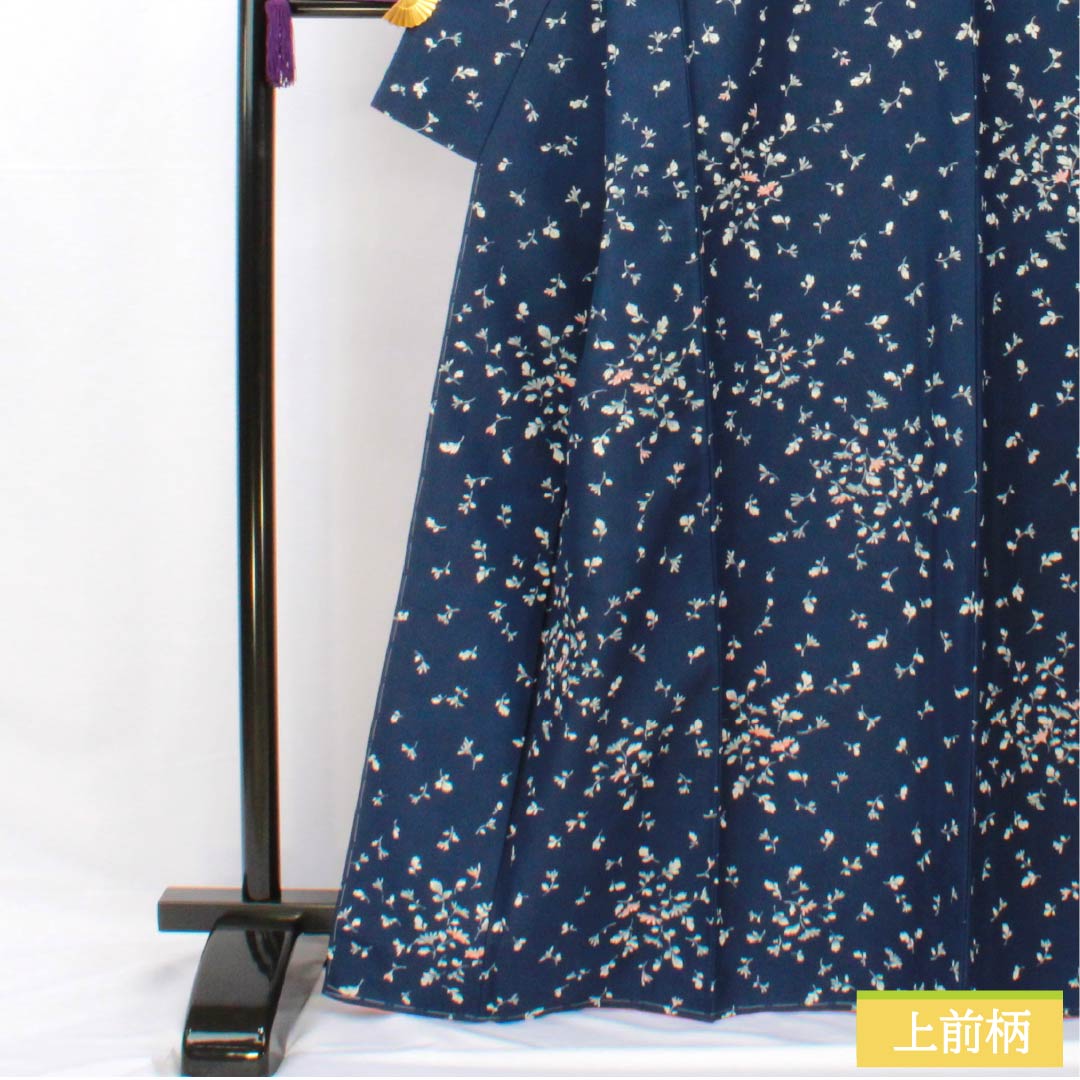 Small pattern, polyester, length 167cm, sleeve length 69cm, lined, navy blue, small flowers, washable kimono, basting thread included, S rank, navy blue, 1115005642518