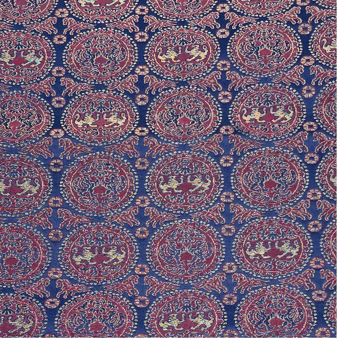 名古屋帯 韓藍色 ギリシャ文様 帯丈366cm 正絹 Aランク 六通 カジュアル 紺系 1124003673318 開き仕立て