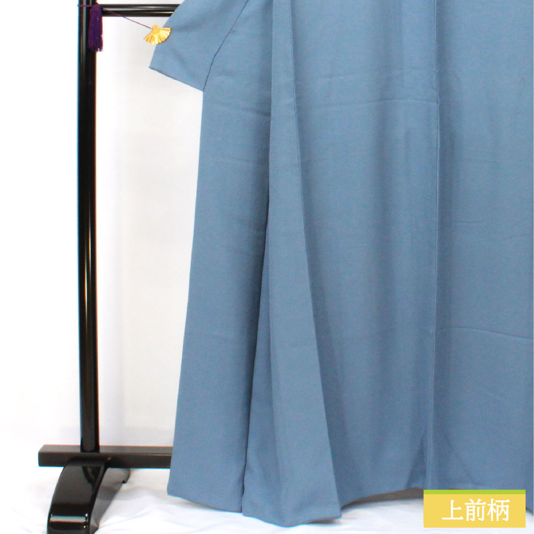 色無地 正絹 身丈163.5cm 裄丈63.5cm 露草色(つゆくさいろ) 一つ紋 五三桐 袷 Sランク 青系 1114001912417