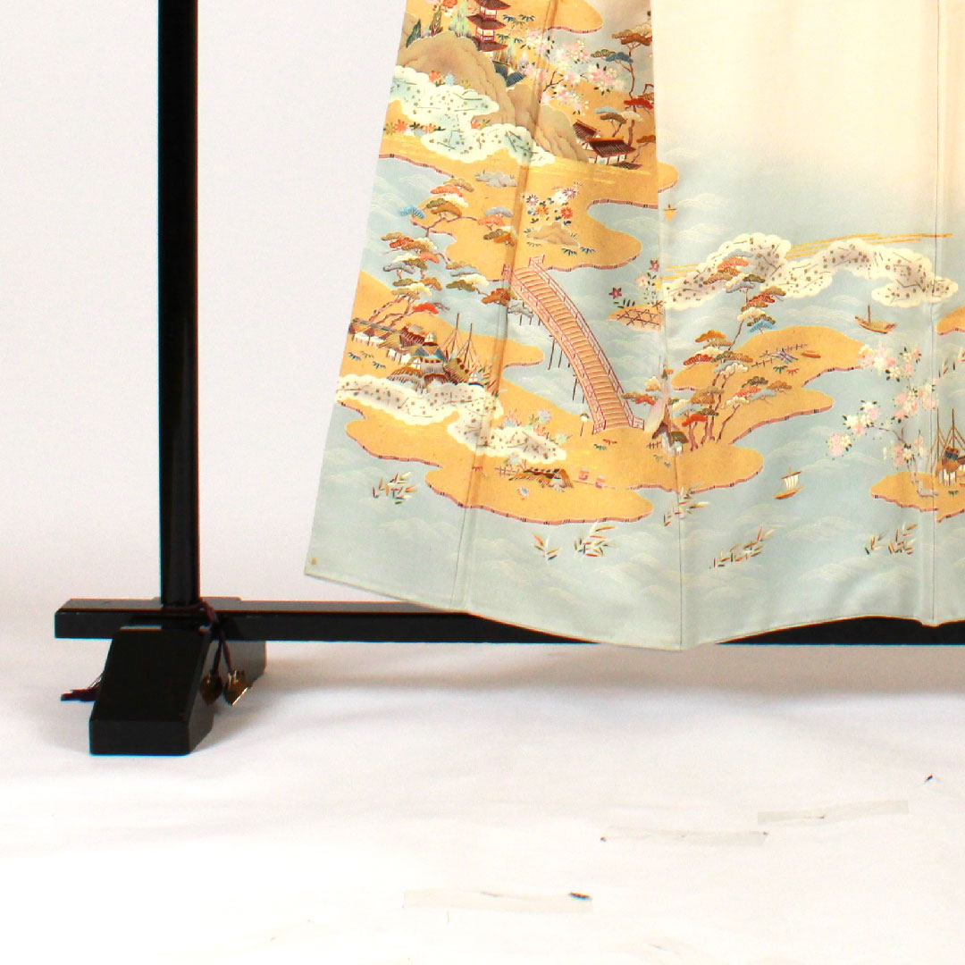 色留袖 身丈157cm 裄丈64cm 袷 東京友禅 正絹 Bランク 三つ紋 クリーム系 1111000284315