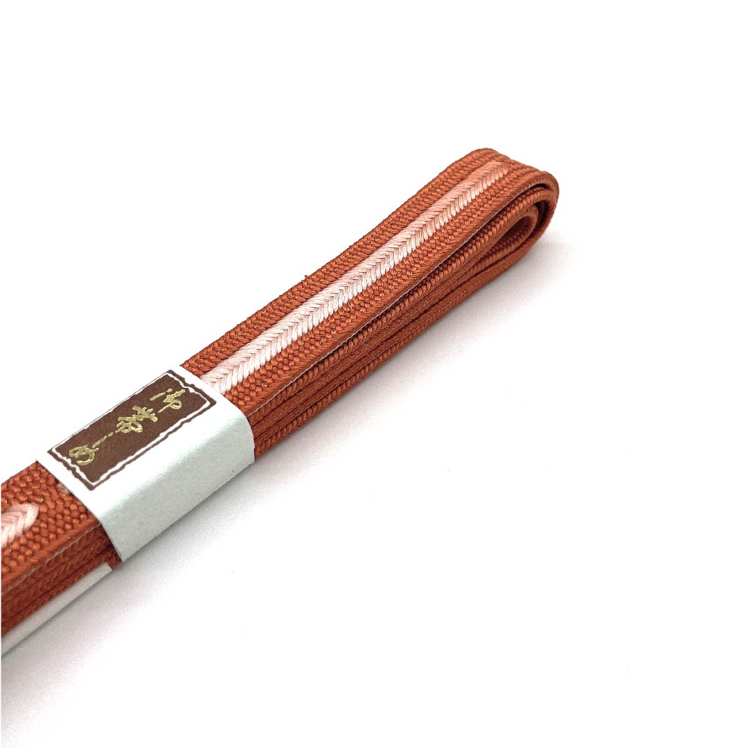 (New old stock) Obijime (belt sash) made of pure silk, quarter-length cord, red-gold color, made with specially selected gold and silver threads, new old stock, length approx. 162cm, width approx. 1.5cm, semi-formal, rank S, orange, 1135002342326