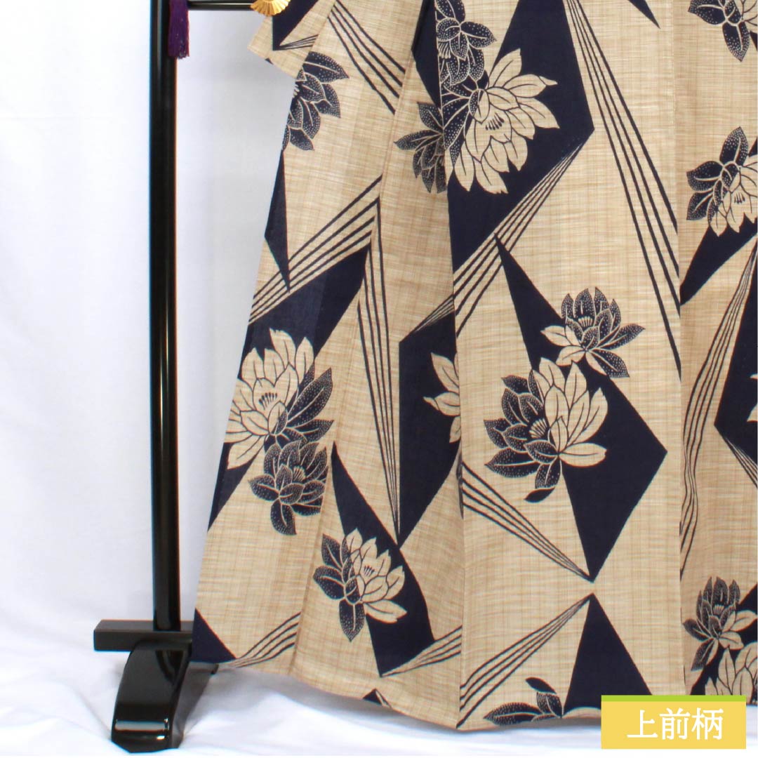 浴衣 木綿 身丈165cm 裄丈67.5cm Sランク 単衣 ベージュ系 内記煤竹色(ないきすすたけいろ) 花柄 1118005812525