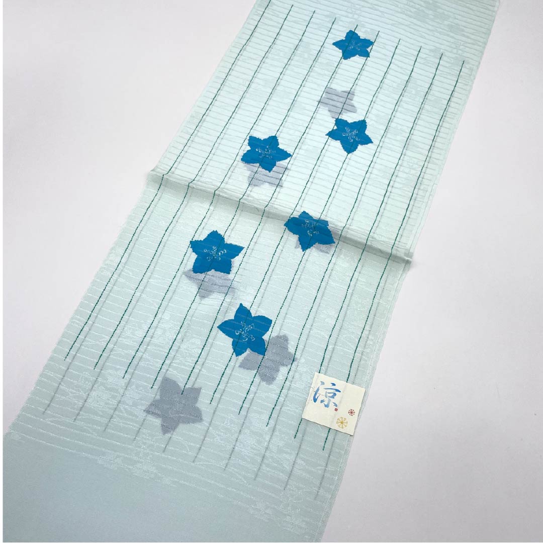 (New) Obiage, pure silk, semi-formal, indigo white, summer, bellflower, length 172cm, width 28cm, new rank, light blue, 1136000781924