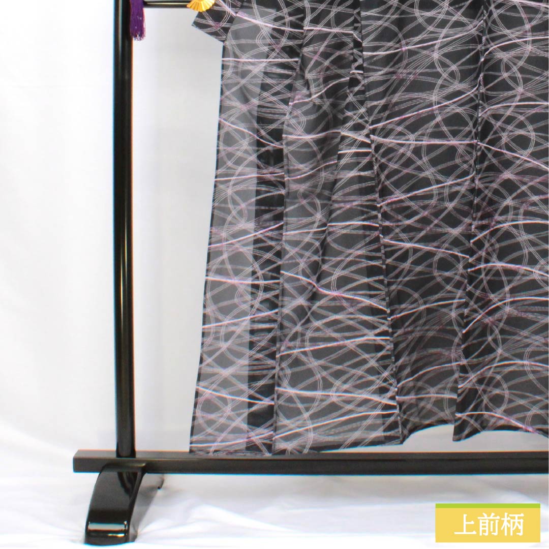 夏物 ポリエステル 小紋 身丈153cm 裄丈64cm 相済茶色(あいすみちゃいろ) 抽象模様 絽 Aランク 黒系 1132002293210