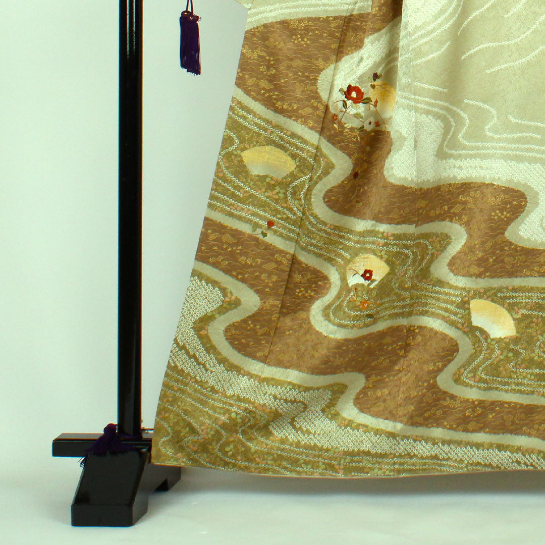 訪問着 袷 身丈163.5cm 裄丈64cm 絞り 刺繍 正絹 Sランク 緑系 1112000292419