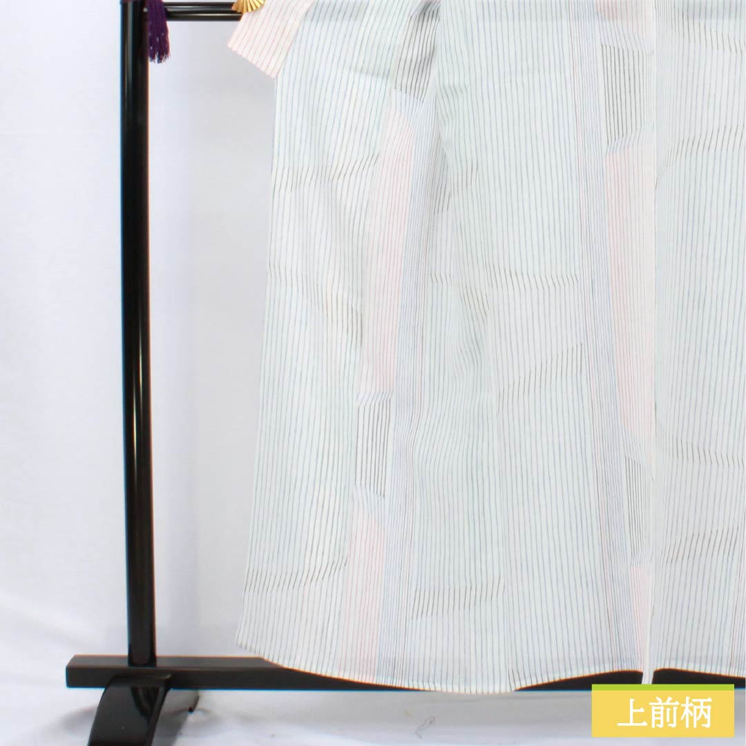 夏物 ポリエステル 小紋 身丈157.5cm 裄丈64.5cm 縞 洗える着物 刺繍 紗 Sランク 白系 1132002552311