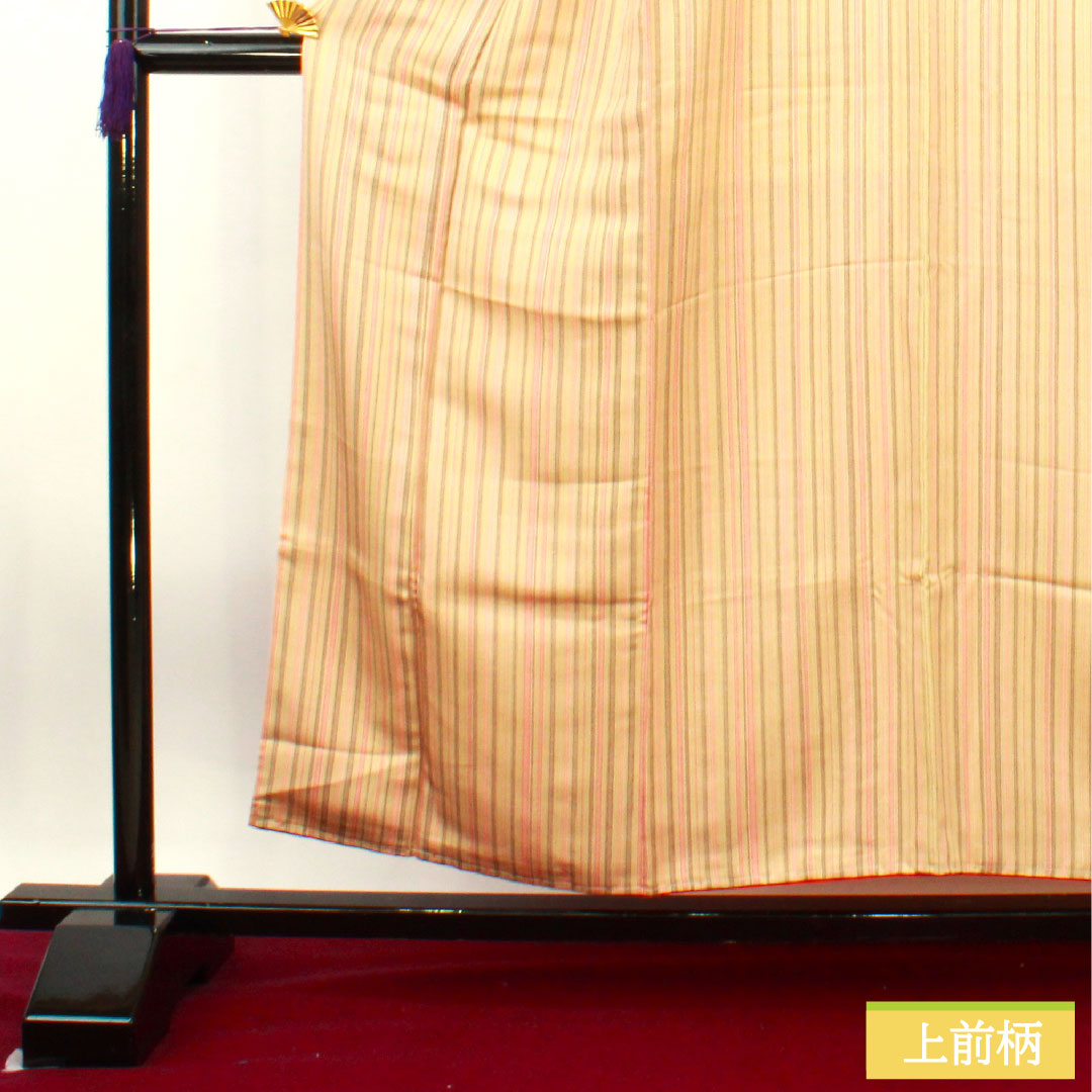 Komon, pure silk, length 154.5cm, sleeve length 61cm, lined, flaxen, striped, with basting thread, unused, S rank, beige, 1115004142225