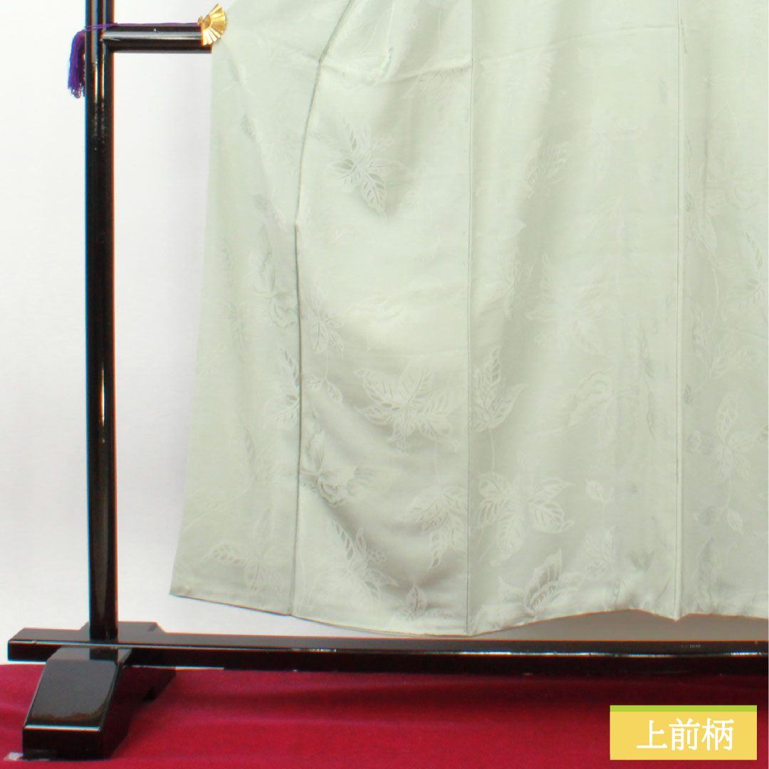 色無地 正絹 身丈155.5cm 裄丈63cm 青白磁色(せいはくじいろ) 蝶 花模様 三ツ割片喰 袷 Sランク グレー系 1114001492322