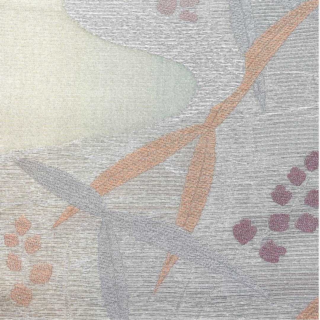 袋帯 薄水色(うすみずいろ) 夏帯 生成り色 花模様 流水 帯丈440cm 正絹 Aランク 六通 フォーマル 青系 1123007303317