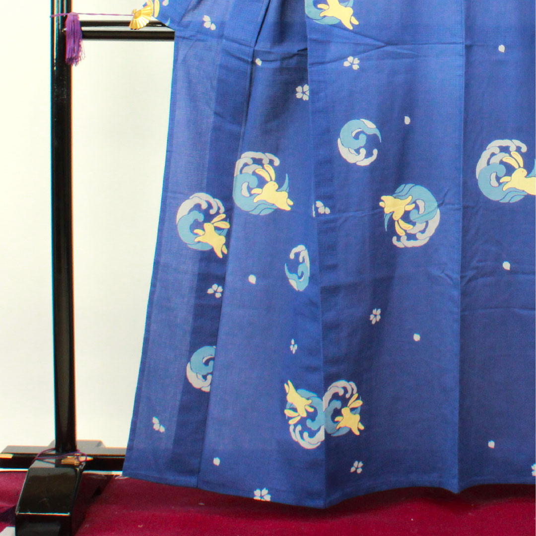 浴衣 桔梗色 ウサギ 桜 木綿 Sランク 単衣 身丈162.5cm 裄丈65.5cm 青系 1118002962417