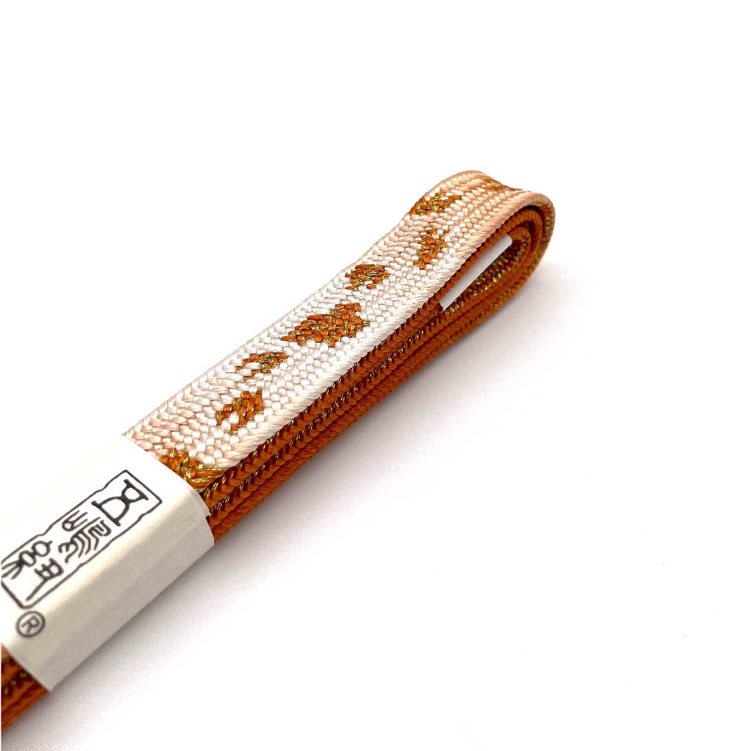 (新古品) 帯締め 正絹 四分紐 黄丹色(おうにいろ) 五嶋紐 江戸組紐 金属糸使用 長さ約159cm 幅約1.7cm セミフォーマル Sランク 橙系 1135002402326