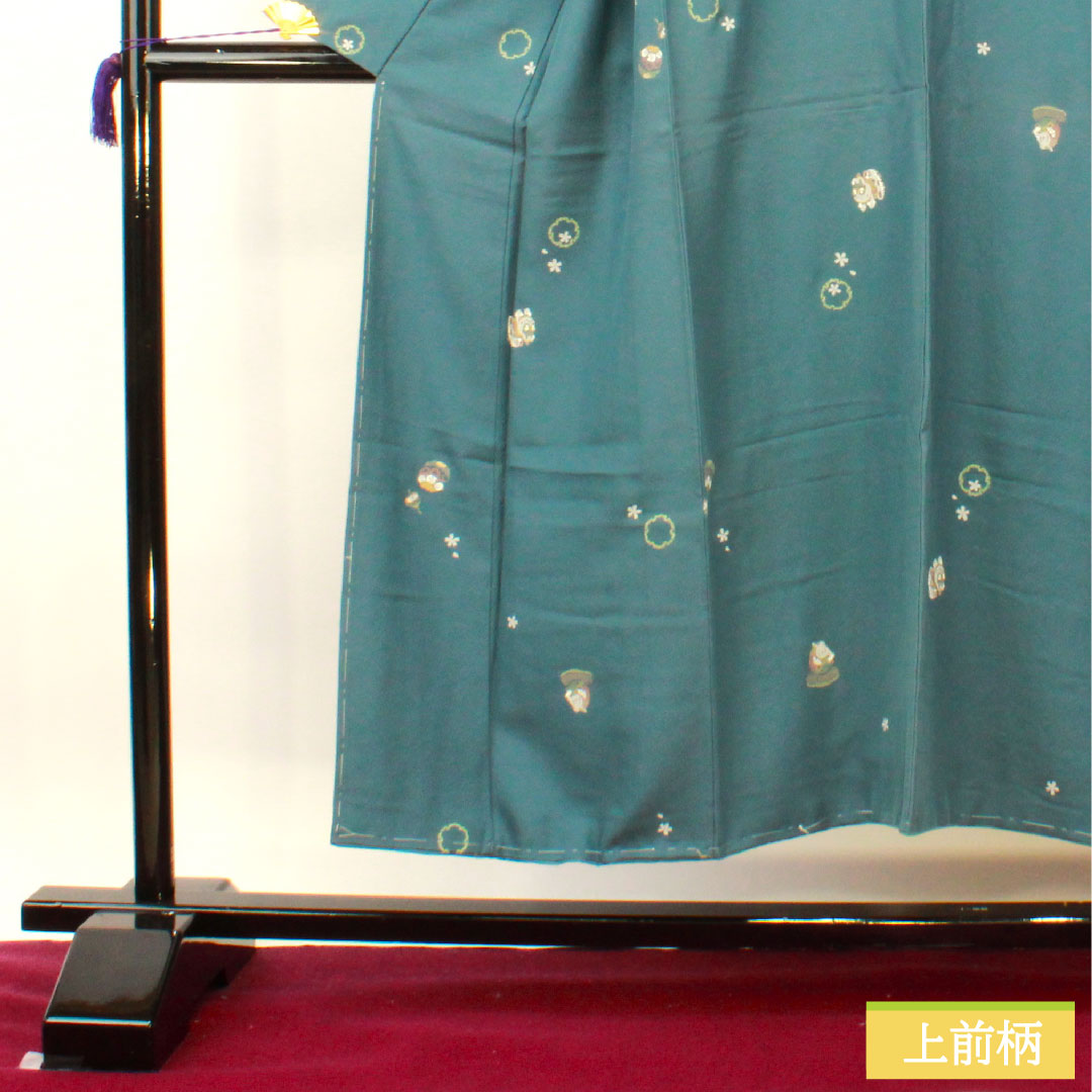 Komon, pure silk, length 150.5cm, sleeve length 62.5cm, lined, rust color, snowflake, rabbit, B rank, blue, 1115004214117