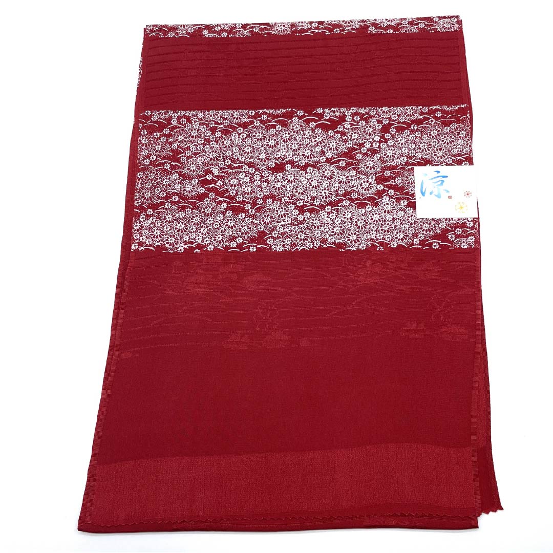 (新品)帯揚げ 正絹 セミフォーマル 真紅色(しんくいろ) 夏物 小花 長さ約172cm 幅約28.5cm NEWランク 赤系 1136000821912