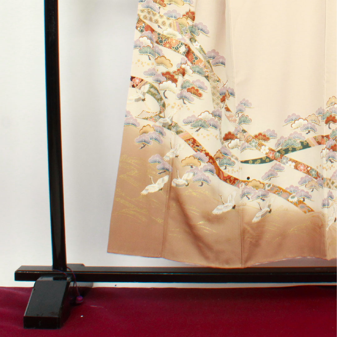 訪問着 袷 身丈152.5cm 裄丈64cm 惚色 京友禅 松 鶴 正絹 Sランク ピンク系 1112001902213