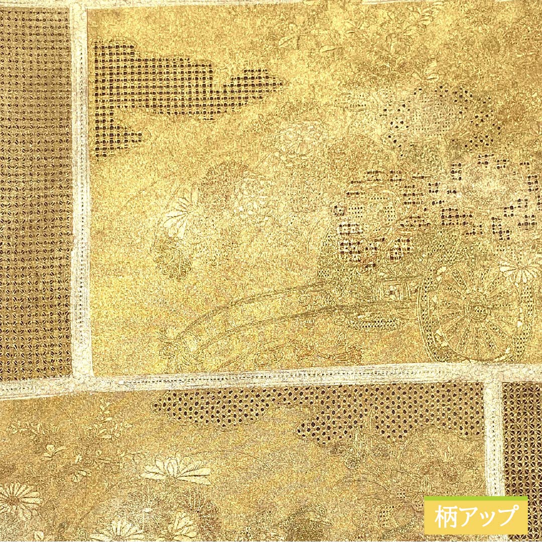 袋帯 正絹 鴇浅葱色(ときあさぎいろ) 留袖用 スワトウ刺繍 花車 帯丈468cm Sランク ポイント柄 フォーマル ピンク系 1123013952413