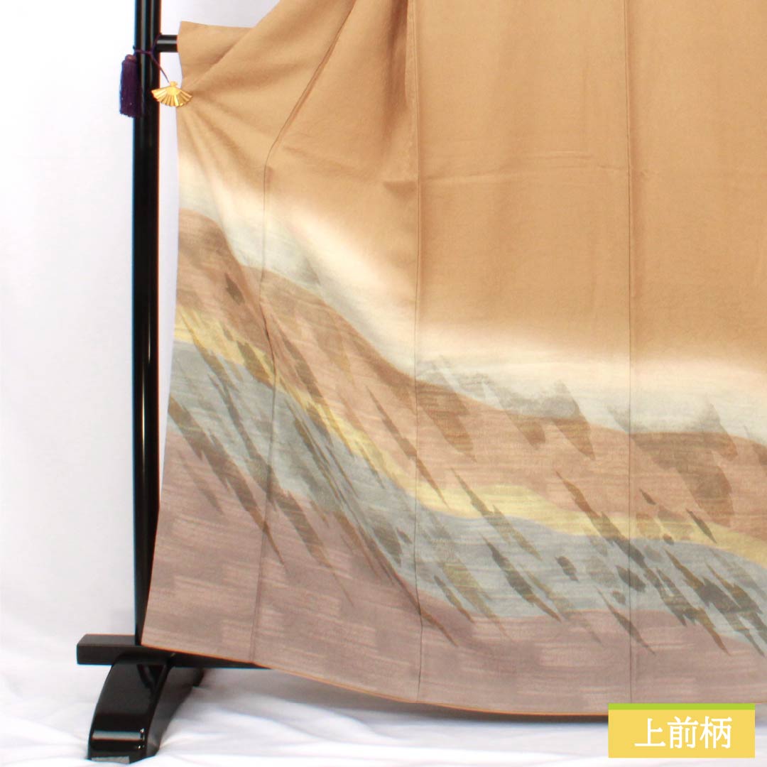 訪問着 正絹 Aランク 袷 身丈164.5cm 裄丈63cm 淡朽葉色(うすくちばいろ) 抽象模様 ベージュ系 1112007463425