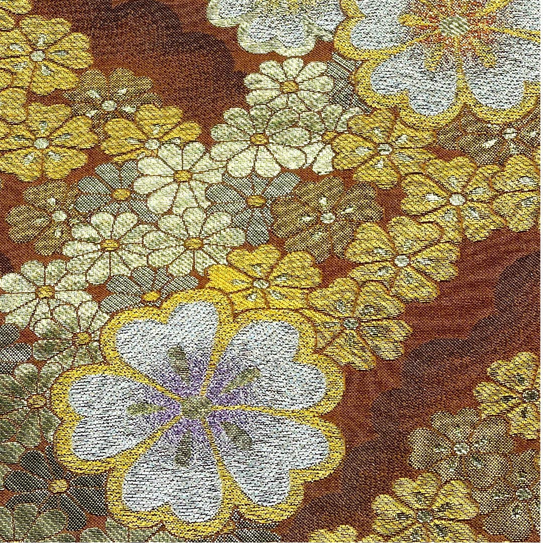 袋帯 雀色(すずめいろ) 小花 帯丈427cm 正絹 Sランク 六通 フォーマル 茶系 1123008382314