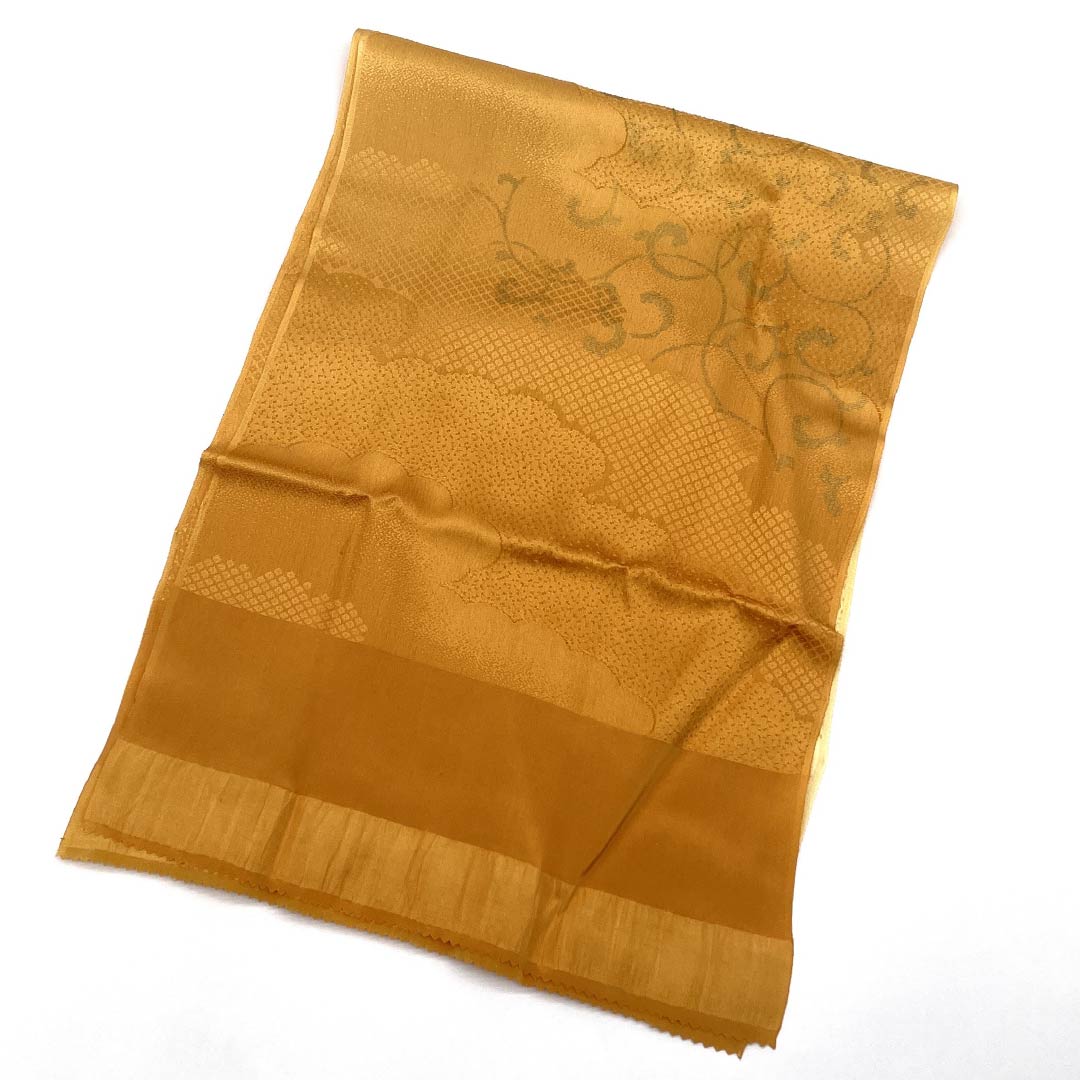 (新古品) 帯締め・帯揚げセット 正絹 Sランク 淡黄蘗色(うすきはだいろ) 玉蜀黍色(とうもろこしいろ) 唐草模様 雲取り 長さ約160cm 幅約1.5cm セミフォーマル 黄系 1141000192323