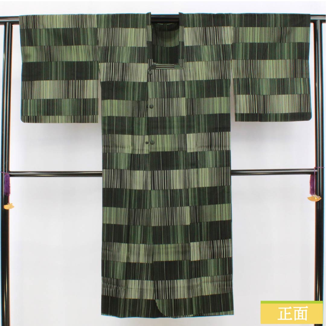 雨コート ポリエステル Sランク 身丈126.5cm 裄丈60cm 縞 市松 単衣 黒系 1117001302910