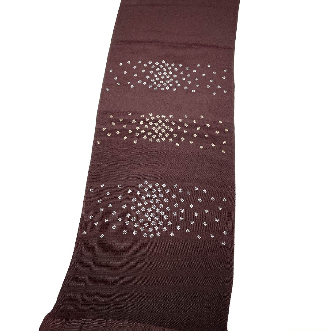 帯揚げ 正絹 Aランク セミフォーマル 鉄黒色(てつぐろいろ) 小花 長さ約177cm 幅約29cm 茶系 1136004133914