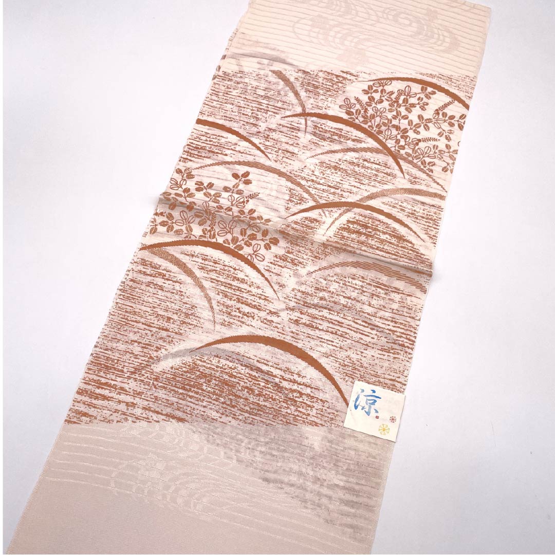 (New) Obiage, Pure Silk, Semi-Formal, Light Color, Summer, Dew Grass, Hagi, Length 164cm, Width 29cm, New Rank, Beige, 1136000771925