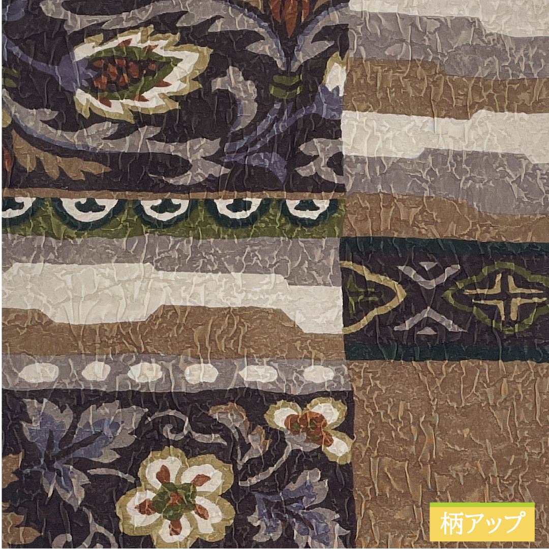 袋帯 正絹 団栗色(どんぐりいろ) リバーシブル 花唐草 幾何学模様 帯丈448cm Sランク 全通 カジュアル 茶系 1123012462314