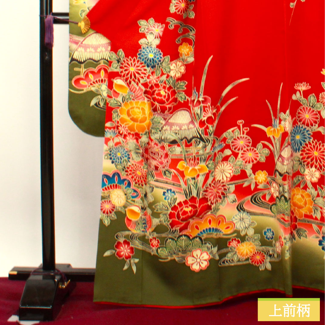 振袖 正絹 身丈163cm 裄丈66.5cm 袷 猩々緋色 京紅型 吉祥文様 Sランク 赤系 1113001852412
