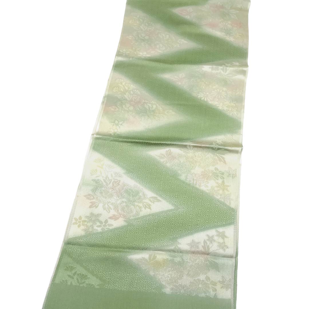 帯揚げ 正絹 Sランク セミフォーマル 青磁色(せいじいろ) 古典柄 花柄 長さ約182cm 幅約29cm 緑系 1136003642919