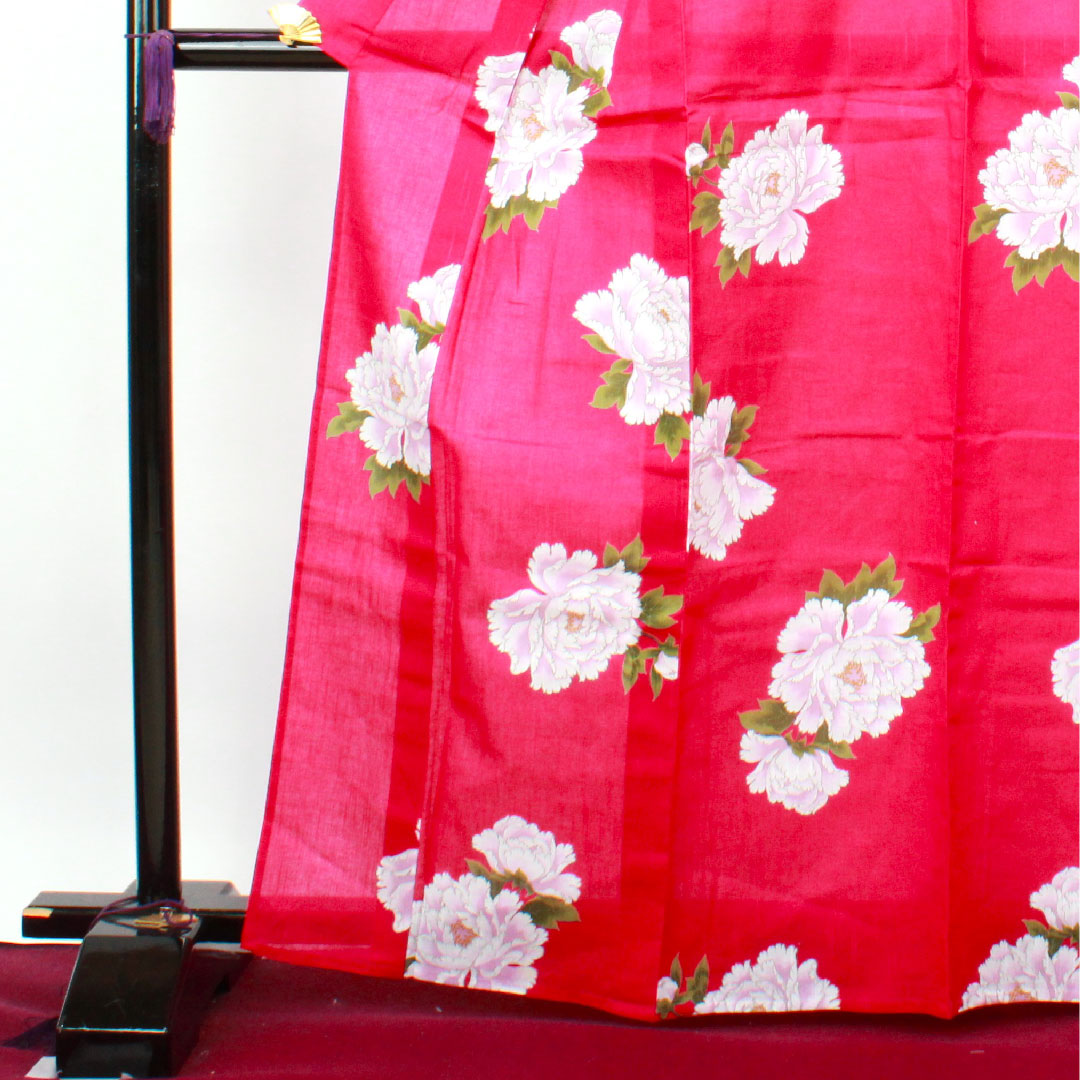 浴衣 躑躅色 山茶花 木綿 Sランク 単衣 身丈166.5cm 裄丈67cm ピンク系 1118001992513