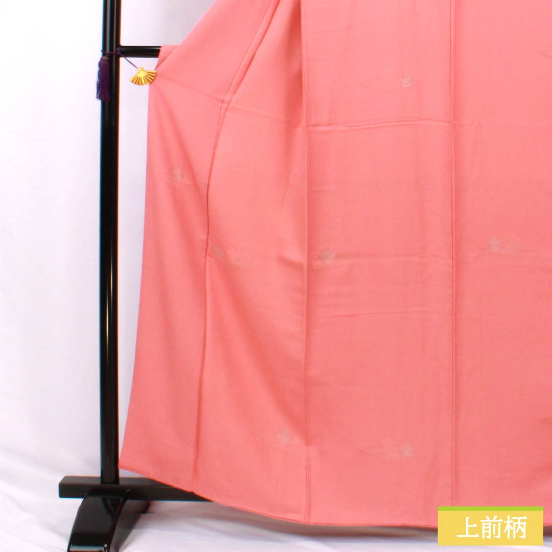 色無地 正絹 Aランク 身丈161cm 裄丈63cm 桃紅色(とうこうしょく) 久美絹 堅牢染 丹後縫取ちりめん 袷 ピンク系 1114002443413