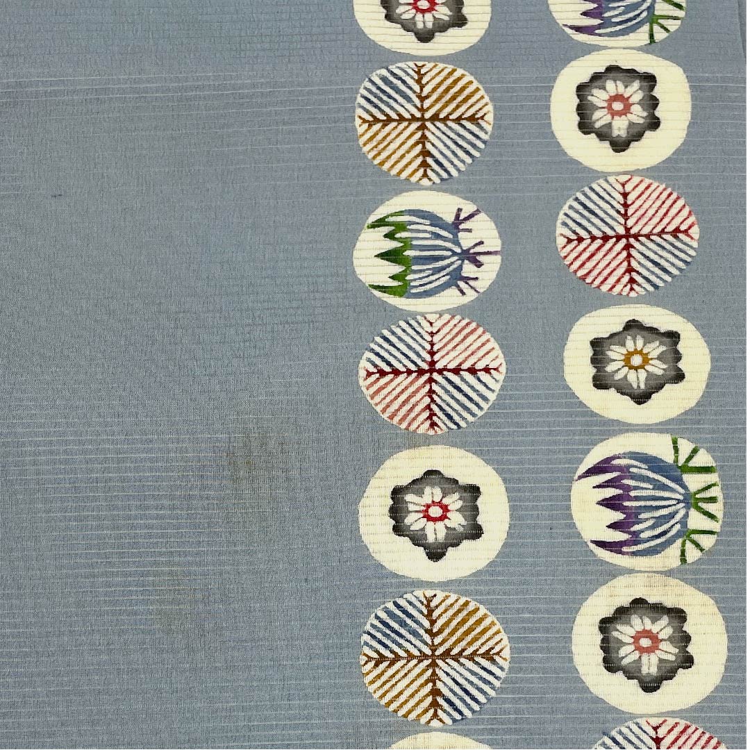 名古屋帯 沈香茶色 夏帯 絽 花紋 染帯 帯丈378.5cm 正絹 Bランク 六通 カジュアル 青系 1124004294317 名古屋仕立て