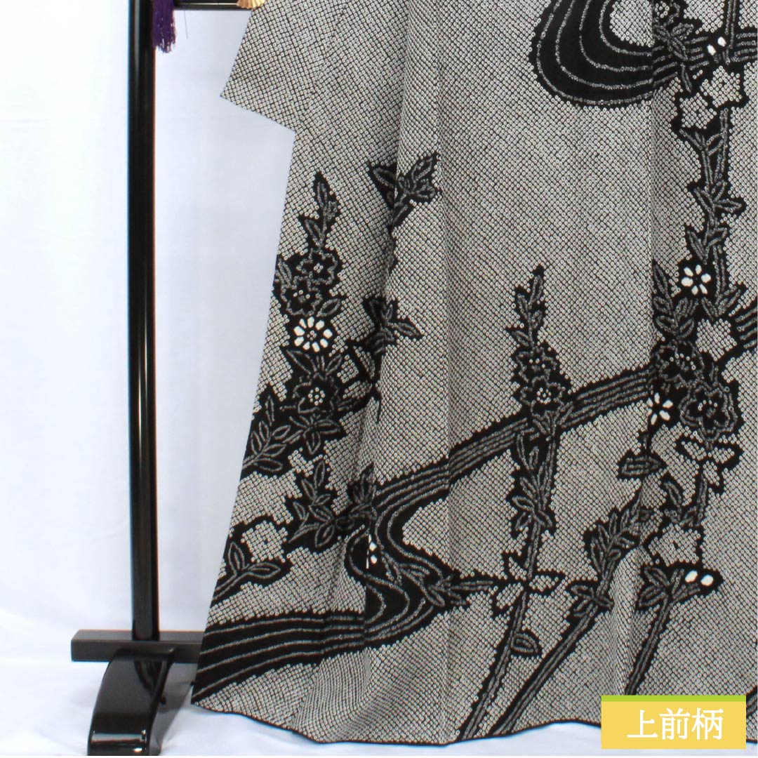 Homongi, pure silk, lined, length 165cm, sleeve length 66cm, all-dyed, floral pattern, A rank, black, 1112006033510