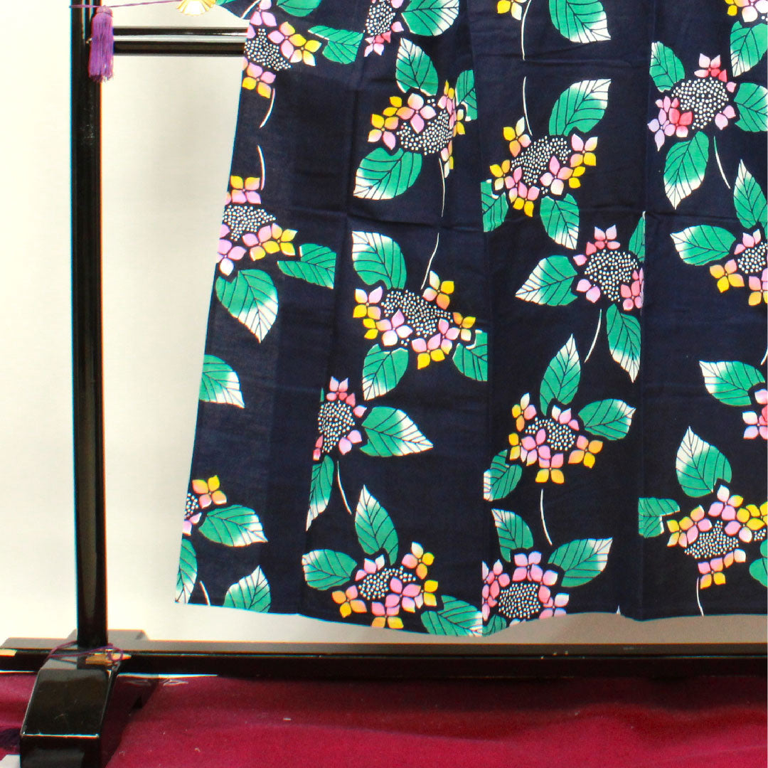 浴衣 濃紺色 紫陽花 木綿 Sランク 単衣 身丈150.5cm 裄丈64cm 紺系 1118003062118