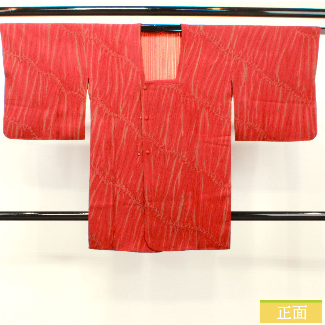 道行コート 正絹 身丈89cm 裄丈64cm 真紅色(しんくいろ) 絞り Sランク 袷 赤系 1117001022912