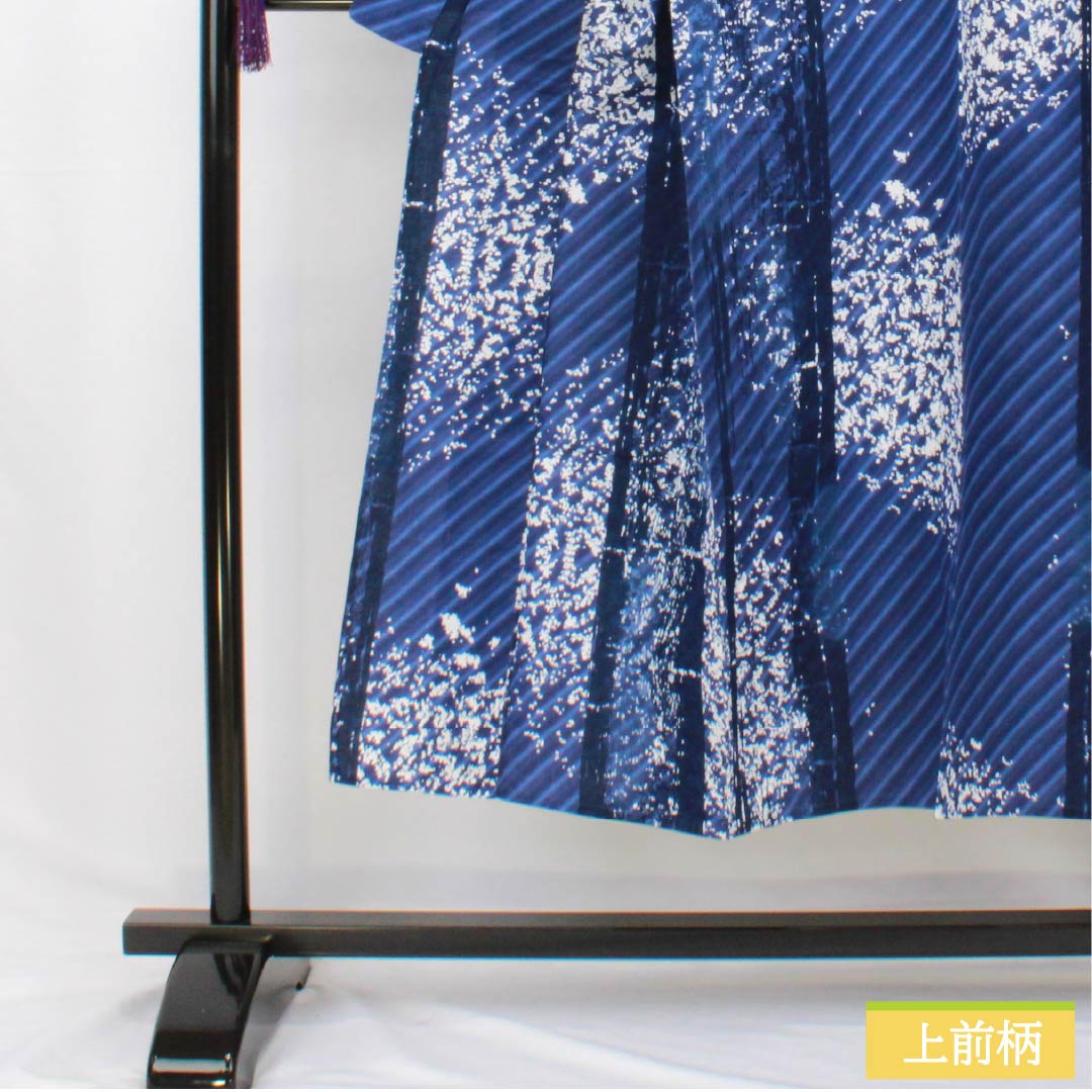 浴衣 木綿 身丈144.5cm 裄丈62.5cm Sランク 単衣 青系 抽象模様 1118006642117