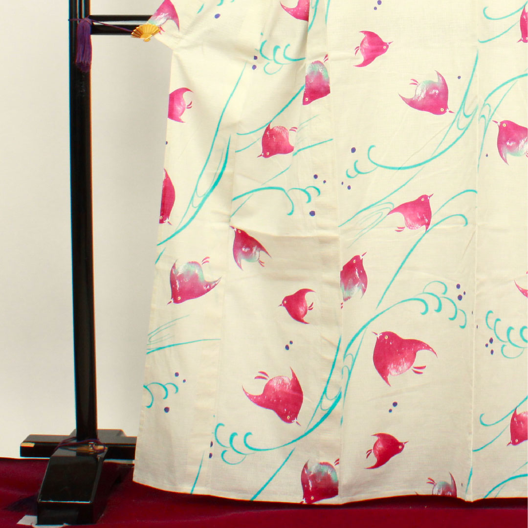 浴衣 乳白色 千鳥 木綿 Sランク 単衣 身丈166.5cm 裄丈66.5cm クリーム系 1118001912515