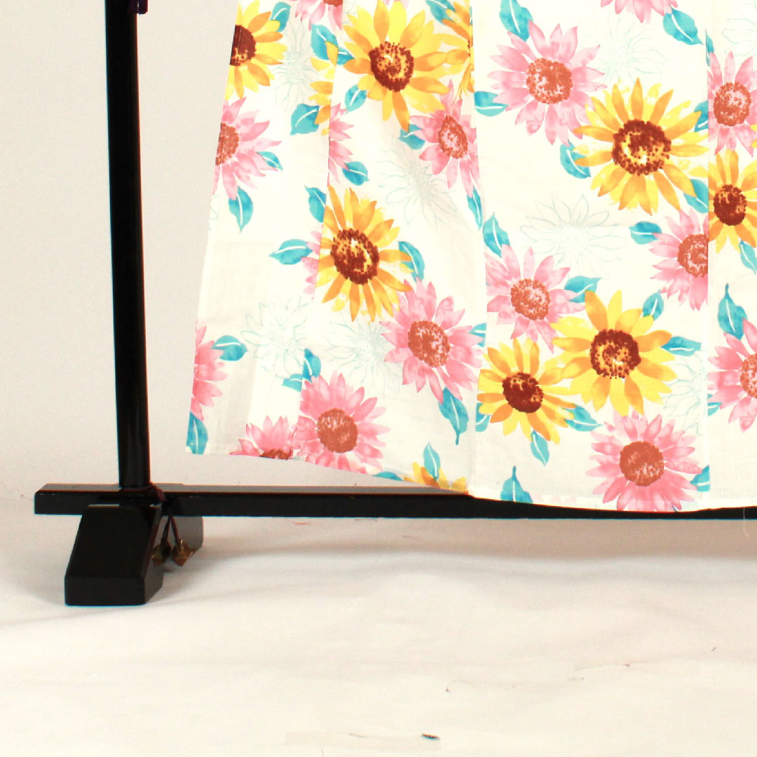 浴衣 向日葵 木綿 Sランク 単衣 身丈163cm 裄丈67cm 白系 1118000852411