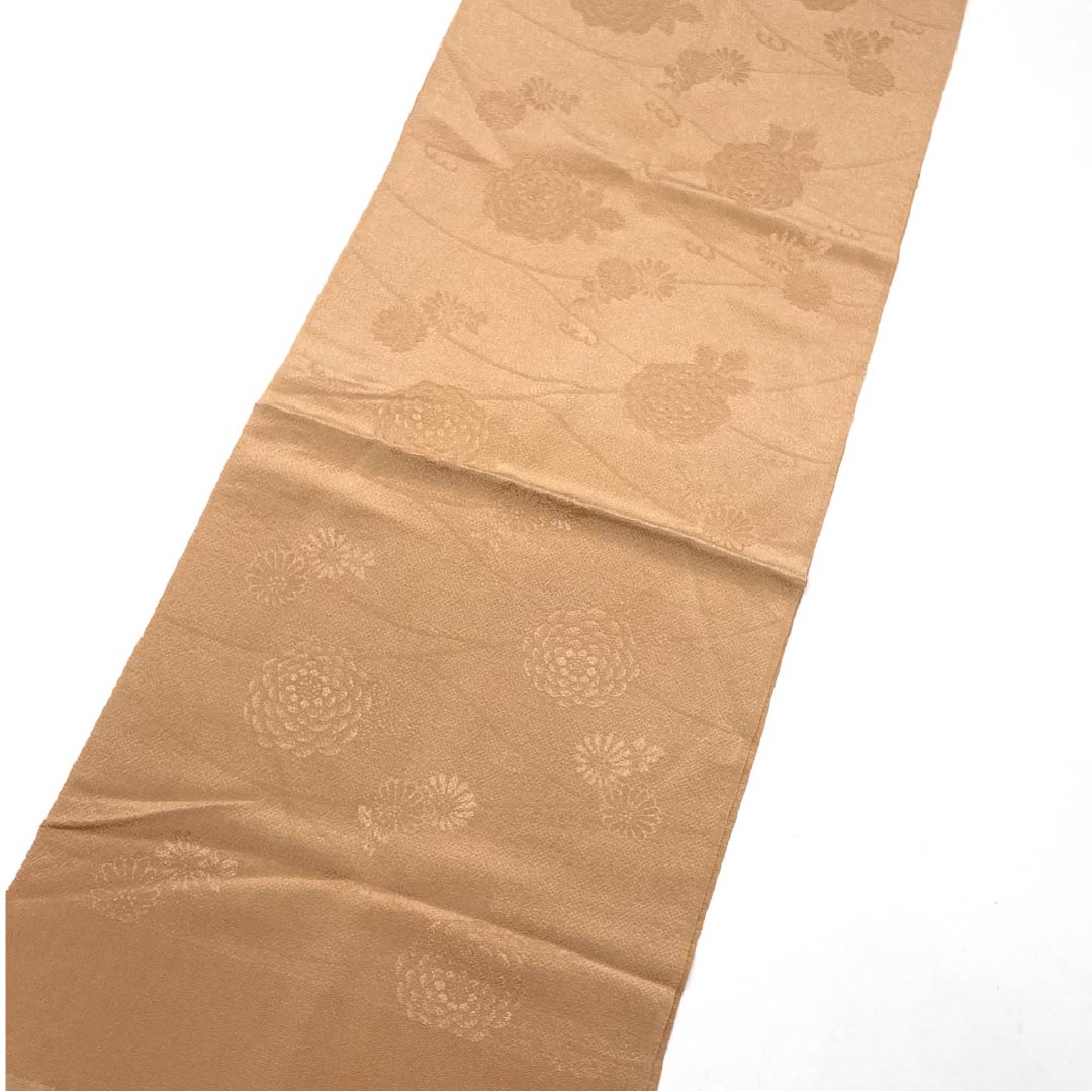 Obiage, pure silk, semi-formal, flesh-colored, chrysanthemum, floral pattern, classic design, length 164cm, width 29.5cm, S rank, orange, 1136000622926