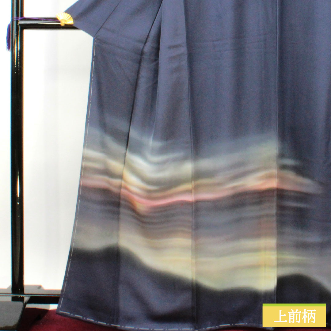 訪問着 正絹 袷 身丈167cm 裄丈66.5cm 瞑色(めいしょく) 風景模様 Aランク 紺系 1112004293518