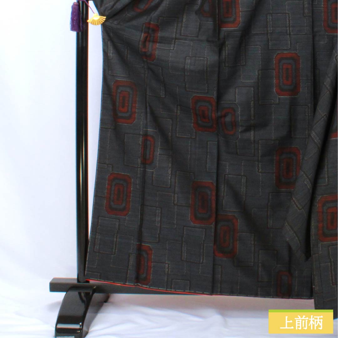 紬 正絹 Sランク 身丈163cm 裄丈65cm 大島紬 アンサンブル 横双絣 幾何学模様 袷 紺系 1116004342418