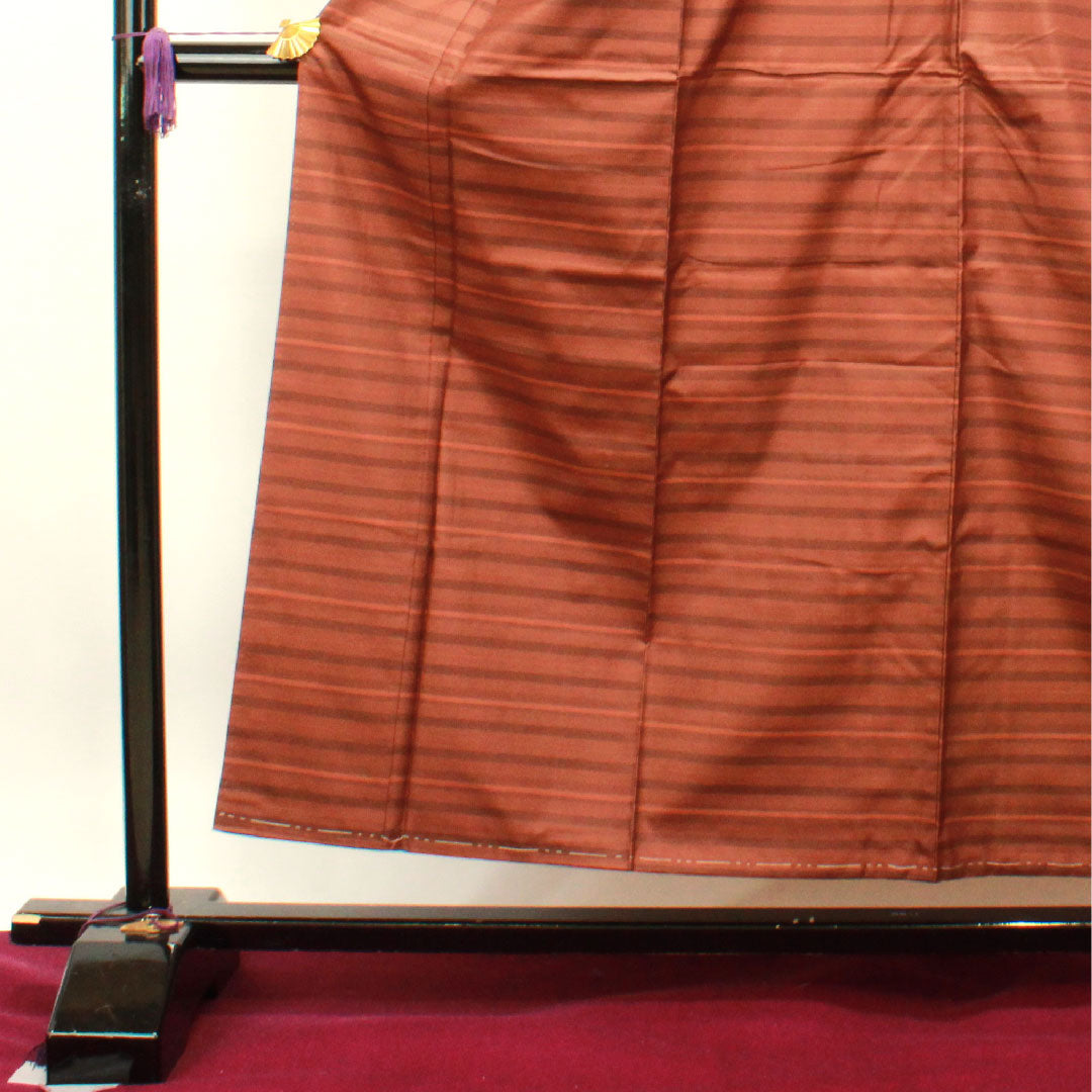 紬 正絹 身丈155.5cm 裄丈62.5cm 横段 Aランク 袷 茶系 1116002793314